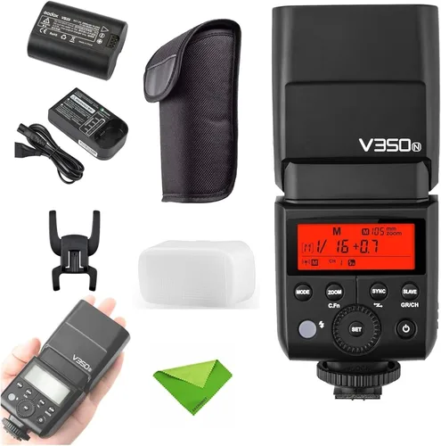 GODOX V350N TTL Flash para Nikon 1/8000s GN36 HSS 0.1s-1.7s Tiempo de reciclaje con batería 2000mAH 500 veces flash de potencia completa para Nikon