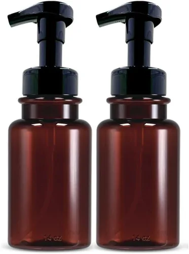 Dispensador de jabón espumoso de 14 oz botella de plástico recargable para cocina, baño, oficina (2-ámbar/negro) | wide opening, easy refills, for