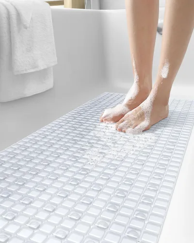 Miniatura 14 de DEXI Alfombrilla de Tina Antideslizante 16x35, Alfombrillas de Ducha para Baño y Tina, Alfombrilla de Baño Ovalada Lavable con Ventosas y Orificios