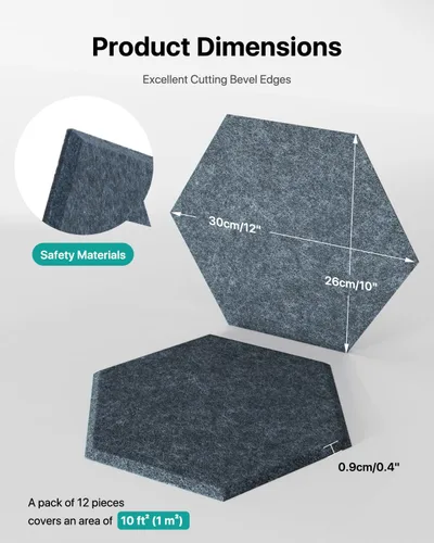Miniatura 5 de Paneles acústicos Soundsbay, paquete de 18 paneles insonorizados hexagonales de alta densidad, panel absorbente de sonido, paneles de espuma a