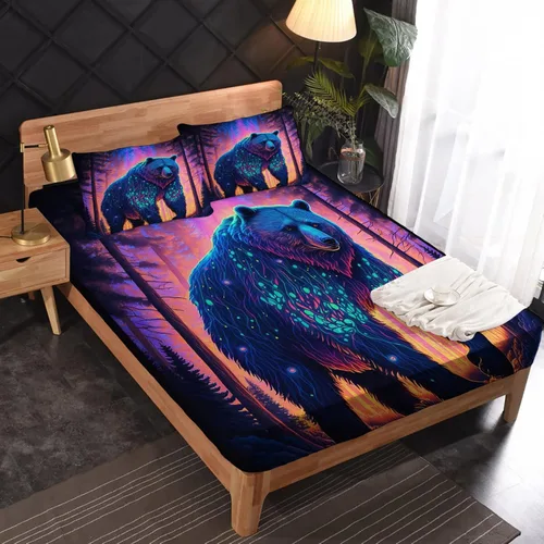 Miniatura 34 de Juego de sábanas de tamaño King, sábanas de conejo, sábanas de microfibra y fundas de almohada de 4 piezas, juego de sábanas con estampado colorido