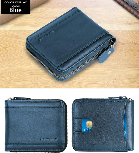 Miniatura 25 de Admetus Billeteras con bloqueo RFID para hombre, billetera de cuero con cremallera para hombres con tarjetero RFID plegable