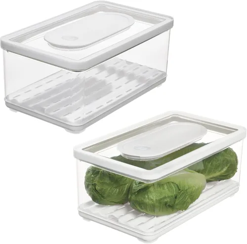 Miniatura 4 de iDesign Large Fridge Produce Bin with Removable Drainage Tray and Lid - Set of 2 - Clear
