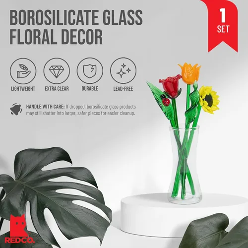 Miniatura 2 de Red Co. Ramo decorativo de vidrio con flores preciosas y jarrón, en caja de regalo – Ramo de verano