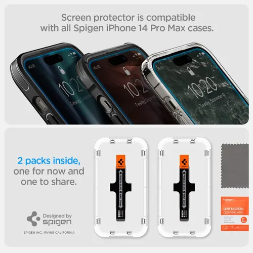 Miniatura 7 de Spigen GlasTR EZ FIT: protector de pantalla de vidrio templado diseñado para iPhone 14 Pro Max [compatible con fundas], protección de sensor