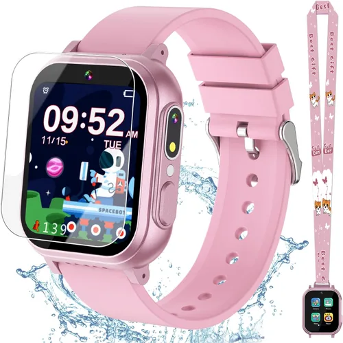 Reloj inteligente impermeable para niños, niñas, juguetes para niñas de 6 a 8 años, reloj para niños con 32 juegos, cámara dual, pantalla táctil HD,
