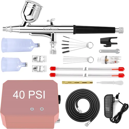 Miniatura 11 de Kit de Aerógrafo Gocheer con Compresor de Aire, 40 48 PSI de Alta Presión, Pincel de Aire sin Obstrucciones con Boquilla de 0.2/0.3/0.5mm