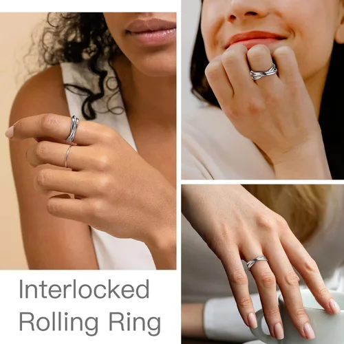 Miniatura 2 de Suplight Anillos entrelazados de plata de ley para mujer, anillo simple para ansiedad, anillos de polvo de estrellas lisos, anillo apilable