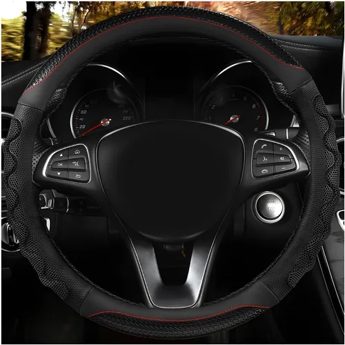Miniatura 8 de Funda para volante de automóvil, protector de funda para volante antideslizante de 15 pulgadas con diseño de panal 3D, fundas universales para Rojo