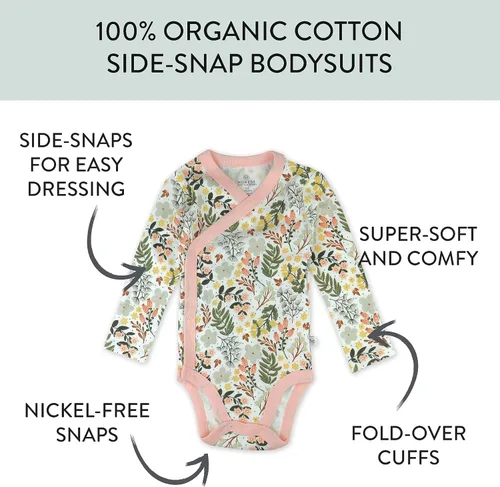 Miniatura 2 de HonestBaby unisex-baby 3-pack Long Sleeve Side-snap Kimono Bodysuits Organic Cotton for Infant Baby Boys, Girls, Unisex