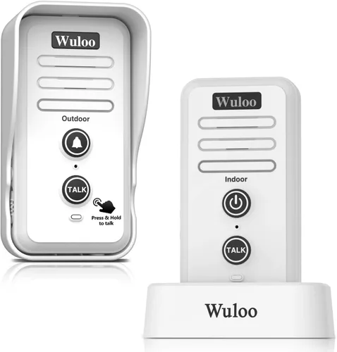 Miniatura 10 de Timbres de intercomunicador inalámbrico para aula en casa, timbre electrónico impermeable Wuloo con rango de 2640 pies, 3 niveles de volumen