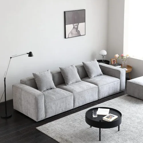 Miniatura 3 de Acanva Juego de Sofá Seccional Modular de Lujo para Sala de Estar, Sofá de Estilo Moderno Minimalista con Otomana y Chaise, Forma de L, Gris