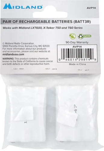 Miniatura 4 de Midland® Paquetes de baterías recargables AVP14 LXT600, T50 T60, Blanco, 3.15x 2.3X 0.5