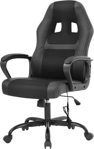 Miniatura 13 de PayLessHere Silla ergonómica de oficina para videojuegos, silla de computadora con soporte lumbar, silla ejecutiva ergonómica de piel sintética Negro