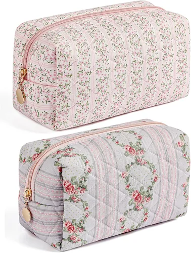 Miniatura 43 de Bolsa de maquillaje de viaje para mujeres y niñas, bolsa de maquillaje con cremallera, flores florales, organizador de maquillaje, bolsa de tela