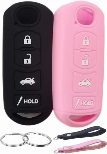 Miniatura 9 de REPROTECTING Funda de Goma de Silicona para Llavero Compatible con 2009-2019 Mazda 3 6 CX-5 CX-7 CX-9 MX-5 Miata Toyota Yaris iA Scion iA (Rosa Rosa)