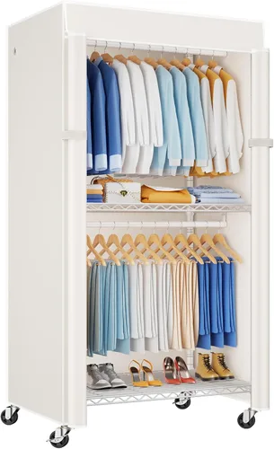 Miniatura 14 de ULIFHOME P8C Pro - Perchero resistente (con diseño de ancho extendido) para colgar ropa con ruedas bloqueables, 42 pulgadas de ancho x 15.8 pulgadas