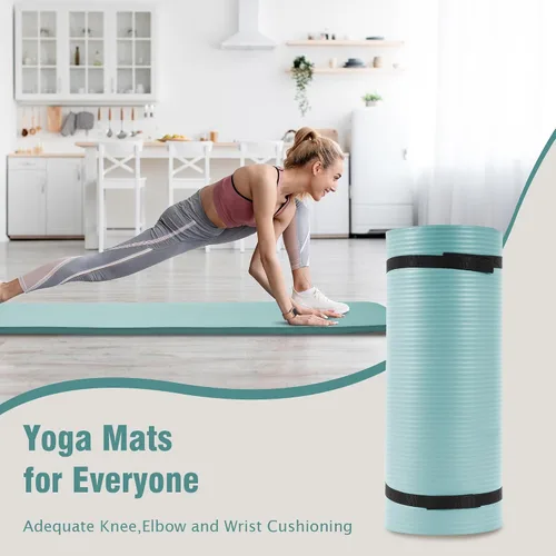 Miniatura 5 de Fitvids Esterilla de yoga extra gruesa de alta densidad antidesgarros de 1/2 pulgada con correa de transporte, color verde