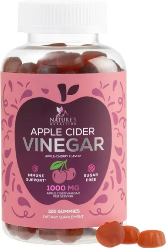Miniatura 10 de Gomitas de vinagre de sidra de manzana, 1000 mg por porción, suplemento de vitaminas ACV sin azúcar, vitamina B12 y B6 para energía, soporte