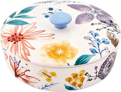 Miniatura 4 de Bico Blossom Symphony - Calentador de tortillas de cerámica, porta tortillas de 8.9 pulgadas con tapa para tacos, panqueques para noche mexicana