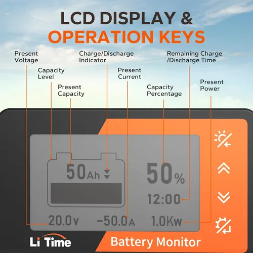 Miniatura 5 de LiTime 500A Monitor de batería con derivación, monitor de batería 8V-120V para RV, motocicleta, carrito de golf, panel solar con pantalla LCD