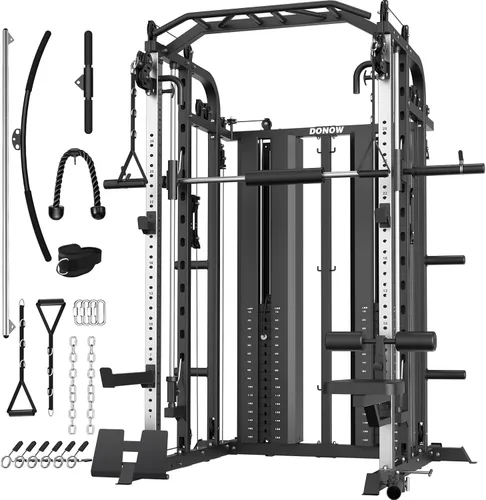 Miniatura 13 de DONOW Smith - Máquina con pilas de pesas, sistema de gimnasio en casa multifunción, jaula de potencia, estante para sentadillas, máquina cruzada