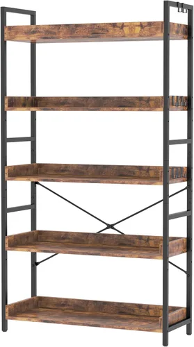 Miniatura 17 de HCHQHS - Estantería de 4 niveles, estantería industrial ajustable, estantería alta vertical, estanterías abiertas de madera y metal negro
