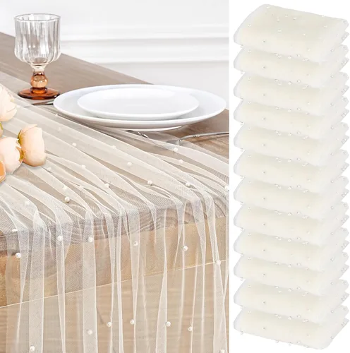 Miniatura 10 de LuoluoHouse Camino de Mesa de Perla para Centros de Mesa de Boda: Camino de Mesa de Perla de 10 pies, Decoración de Mesa de 29x120 Pulgadas de Tul
