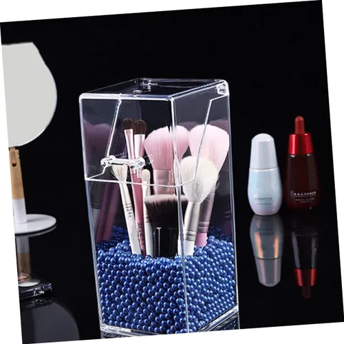 Miniatura 7 de FOMIYES 1 juego de recipientes de almacenamiento de brochas de maquillaje acrílicas con tapa a prueba de polvo, cubo duradero para organización