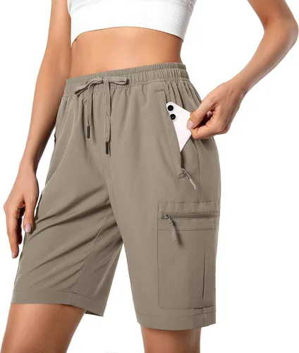 Pantalones cortos tipo cargo deportivos ligeros para mujer, de secado rápido, para campismo, viajes, golf, con bolsillos con cierre, resistentes al
