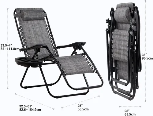 Miniatura 2 de Nazhura Juego de 2 sillas reclinables relajantes para patio, sillas de malla de acero ajustable, silla de salón de gravedad cero, sillas de playa