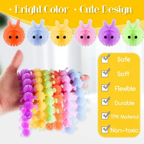 Miniatura 3 de Sumind 6 piezas de oruga - Juguete para ansiedad elástico, luminoso, sensorial, cuerda elástica, colorido, artículos de regalo para el día del niño