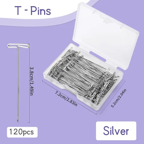 Miniatura 2 de 120 pines en T de 1.5 pulgadas, horquillas en T para peluca para cabeza de espuma con caja transparente de plástico, pasadores en T de costura