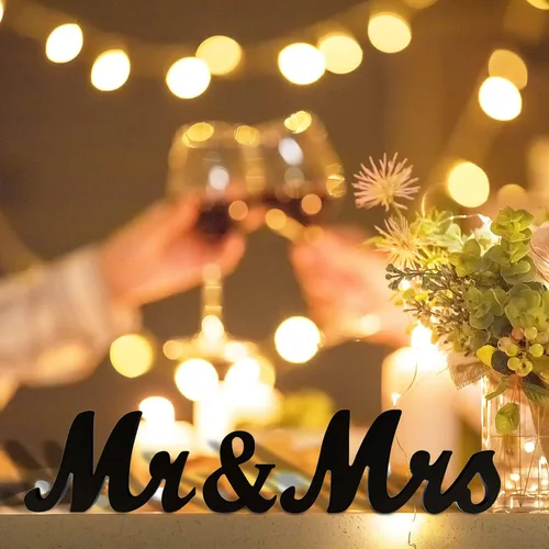 Miniatura 5 de BLOOBLOOMAX Letrero de madera con texto en inglés "Mr & Mr", letras rústicas de Mr. & Mrs. para mesa de boda, decoración de Miss & Mr. para Negro