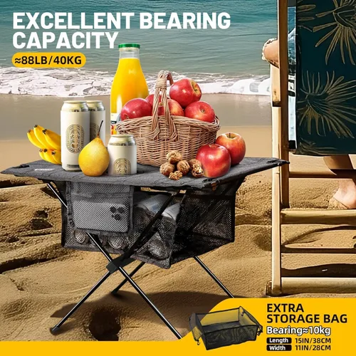 Miniatura 3 de Zune Lotoo Mesas de playa pequeñas para arena plegable, mesa de camping portátil plegable con portavasos y almacenamiento de malla para campamento