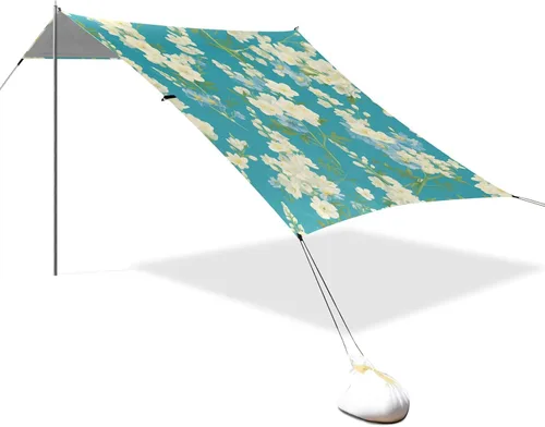 Delphinium Flowers Stable Beach Tent UPF50+ Protection Lightweight Portable Sunshade with Sand Shovel, Sandbags for Camping Trips, Fishing, Backyard