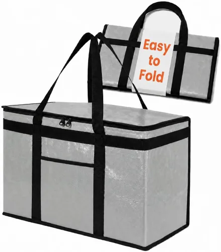 Miniatura 13 de NZ home Durable 3XL PRO Bolsa Térmica Aislada y Calentador de Alimentos para Entrega y Compras de Comestibles con Cremallera Superior, Azul Grado