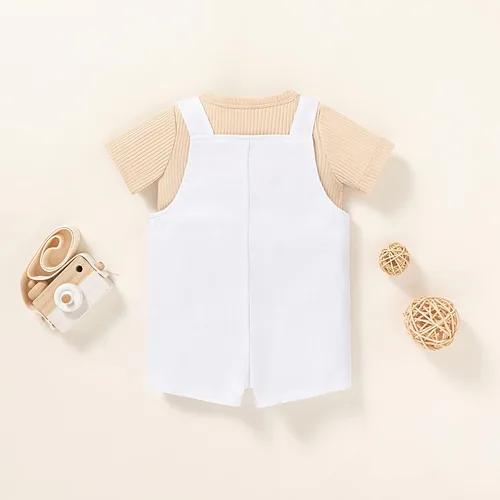 Miniatura 4 de MBMSHEGH Conjunto de ropa de verano para bebé y niño, con parte superior acanalada y tirantes con botones
