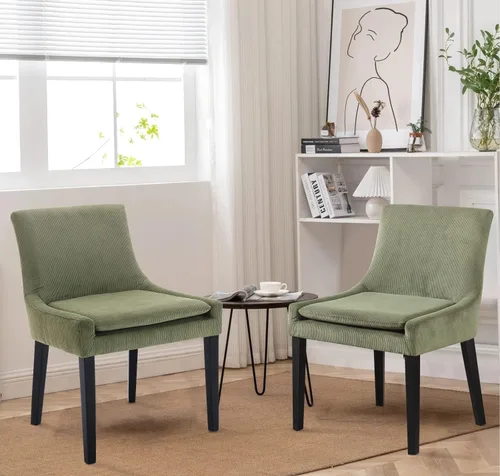 Miniatura 11 de COLAMY Juego de 2 sillas de comedor tapizadas con respaldo medio y patas de madera, sillas auxiliares modernas para sala de estar/comedor
