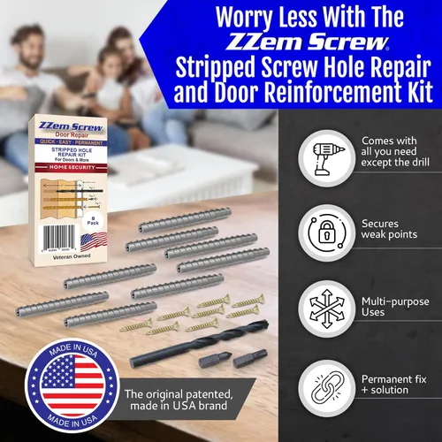 Miniatura 5 de 8-PK - Kit de reparación permanente de bisagras de puerta con tornillos de acero #9x3 - Reparación fácil de agujeros de tornillo dañados - Refuerza