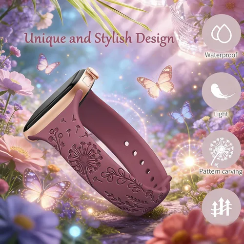 Miniatura 2 de AMSKY Paquete de 6 correas delgadas con grabado floral compatibles con Apple Watch Band 1.575 in 1.614 in 1.654 in 1.496 in 1.732 in 1.772 in 1.811