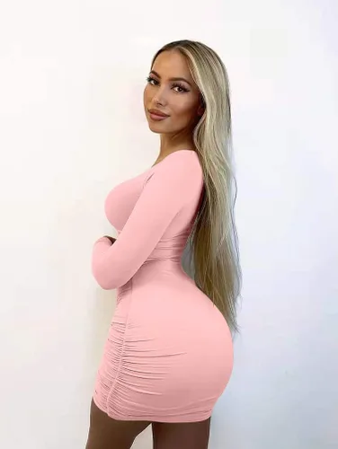 Miniatura 4 de XXTAXN - Vestido corto sexy para mujer con cuello en V profundo y manga larga