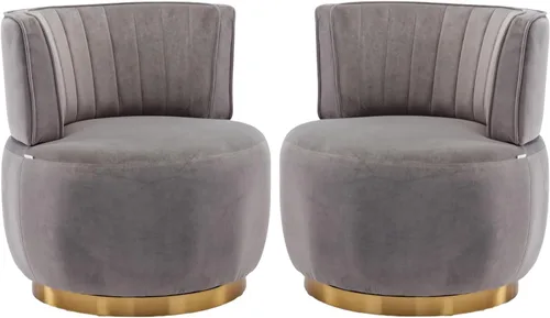 Miniatura 12 de Silla giratoria para sala de estar, moderna silla tapizada de tela de terciopelo con barril redondo, giratoria de 360 grados, pequeña silla de ocio