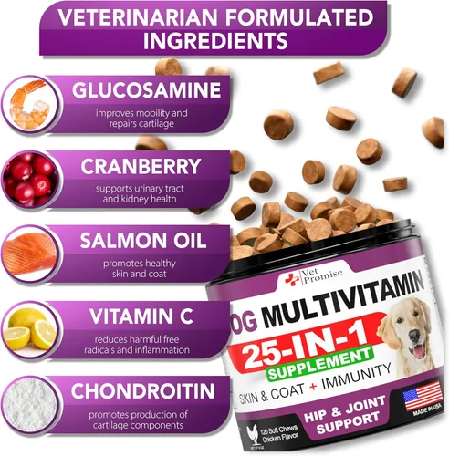 Miniatura 3 de Multivitamínico masticable con glucosamina para perros, vitaminas y suplementos para perros, multivitamínico para adultos mayores y cachorros, apoyo