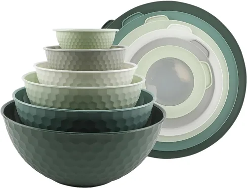 Miniatura 36 de COOK WITH COLOR - Tazones para mezclar anidables, juego de 12 tazones de plástico con tapas, aptos para microondas (menta degradada)