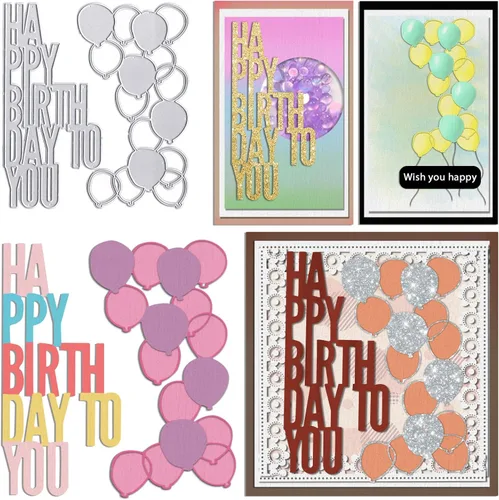 Estivaux Globos de cumpleaños troquelados para hacer tarjetas, troqueles de letras de feliz cumpleaños, plantillas de troqueles de celebración de