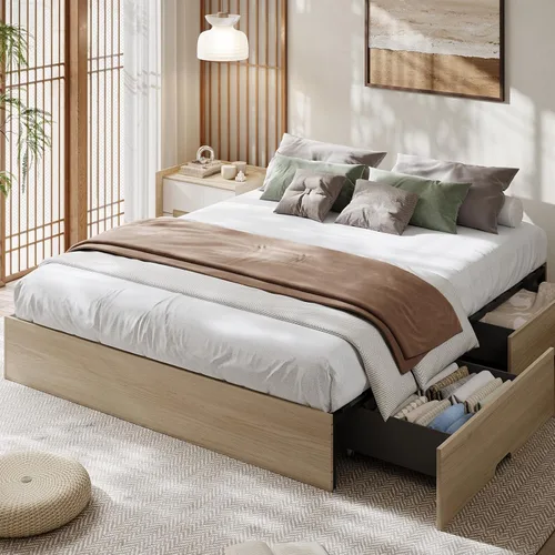 Miniatura 10 de Garvee Base de cama individual, plataforma de madera con diseño estriado, marco de cama de perfil bajo, base de cama minimalista sin ruido, fácil