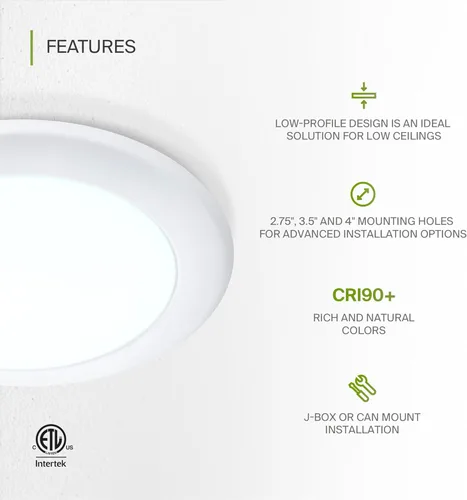 Miniatura 3 de ASD Paquete de 12 luces LED de disco de 6 pulgadas, 15 W 5000 K luz diurna 1300 LM CRI90+, luminaria empotrable regulable de techo, montaje en Blanco