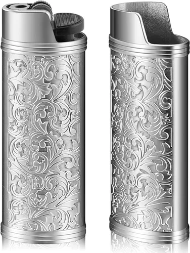 Threlaco Paquete de 2 fundas de metal vintage para encendedor, funda protectora reutilizable con estampado floral vintage, regalos de cumpleaños
