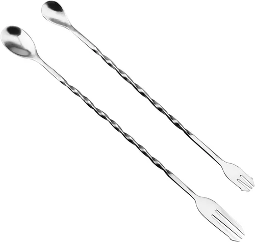 Paquete de 2 cucharas mezcladoras de cóctel, agitadores de cóctel, cucharas de barra de 10 pulgadas y 13 pulgadas, acero inoxidable en espiral de